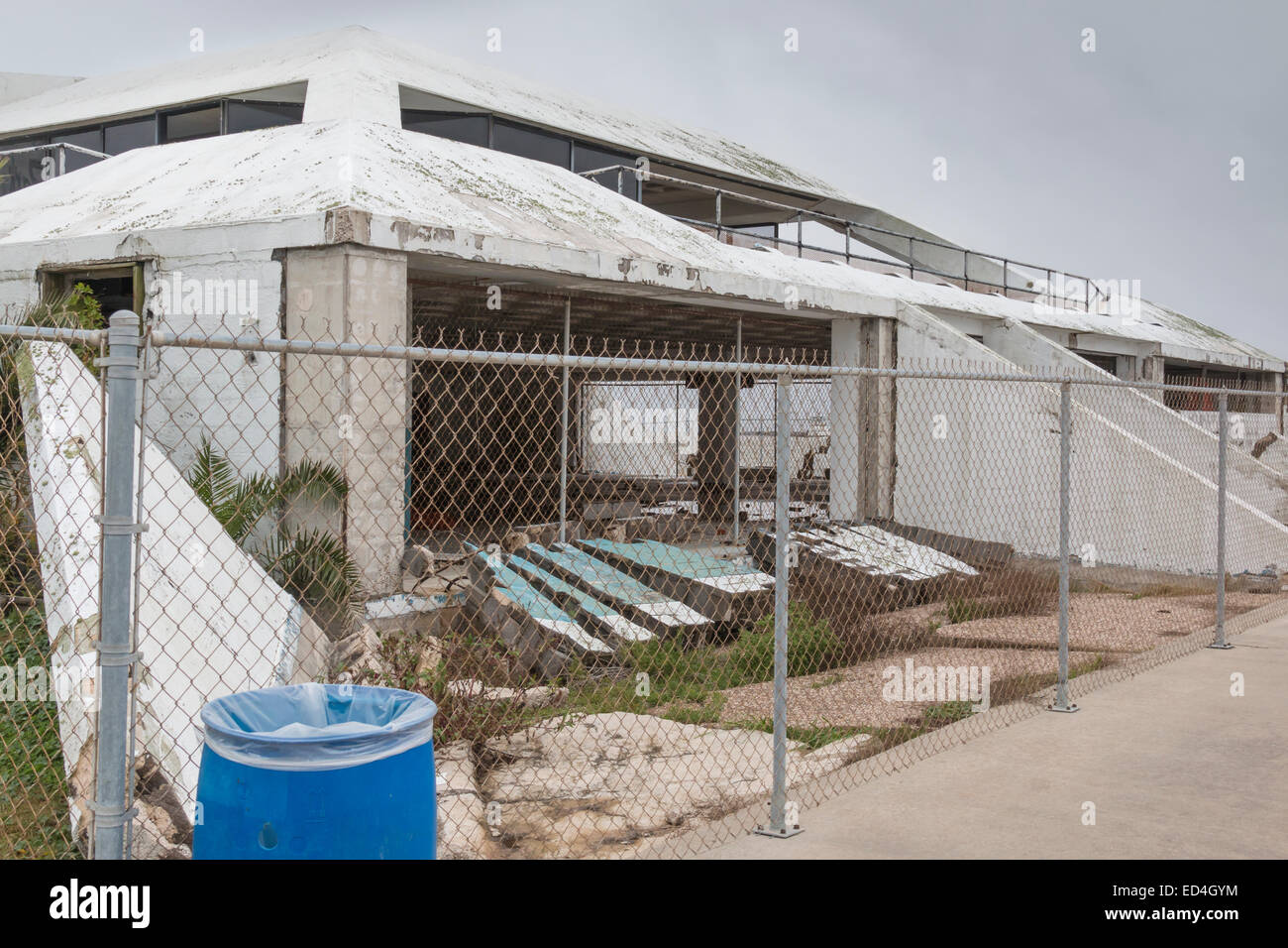 Seawolf Park facilities on Pelican Island, Galveston Texas, damaged by Hurricane Ike in 2008. Stock Photo