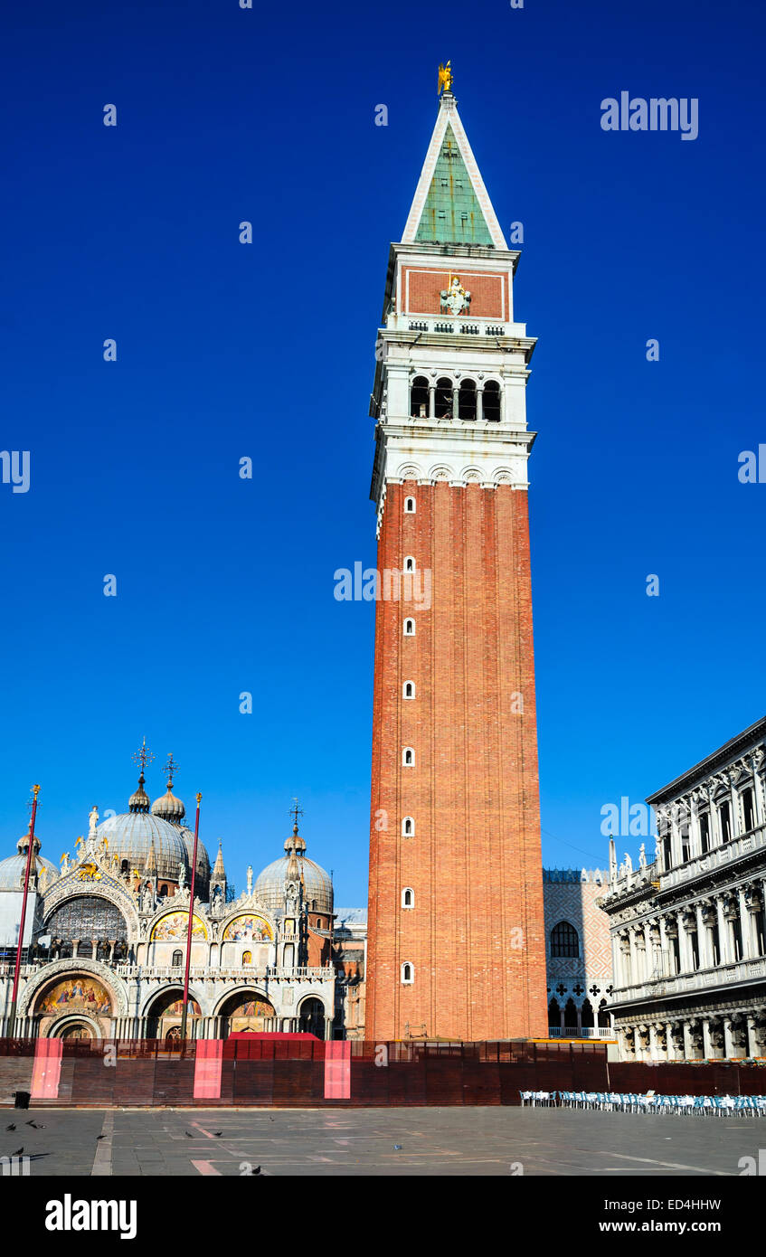 Venice, Italy. Image with Campanile di San Marco (St Mark Bell Tower) located in Piazza San Marco Stock Photo