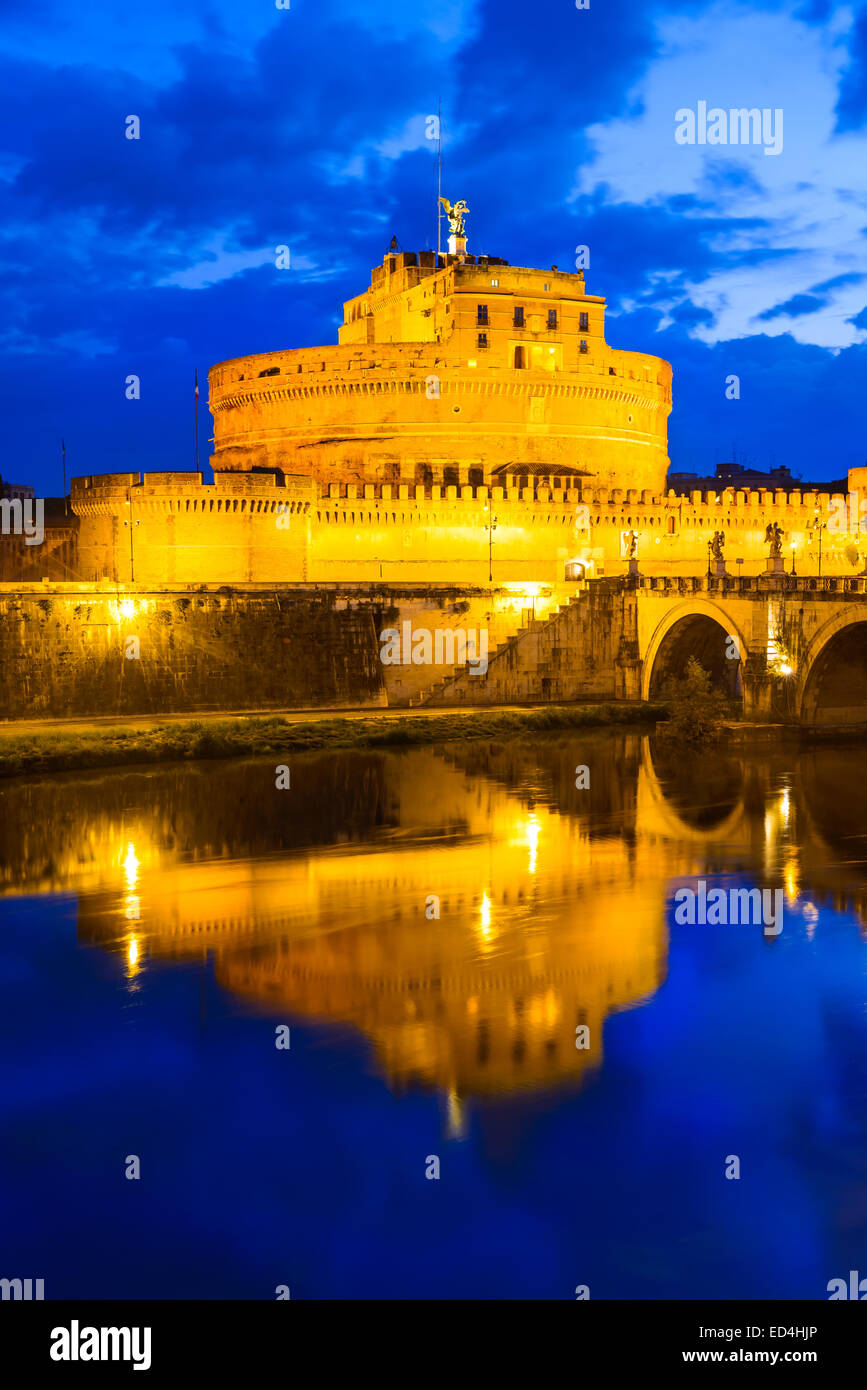 Rome, Italy. Castle Sant Angelo twilight, built by Hadrian emperor as ...