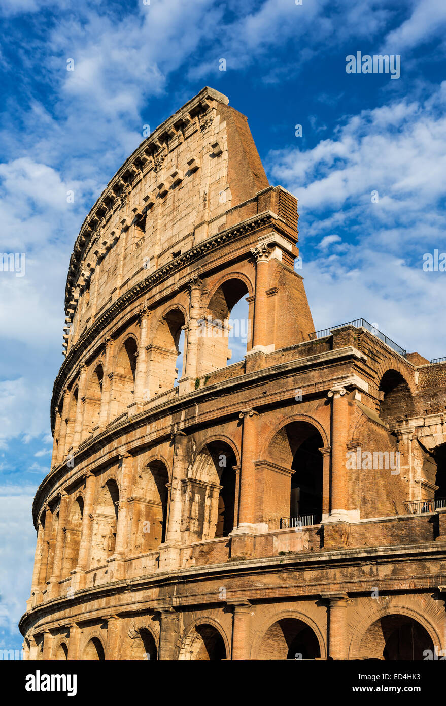 Colosseum, Rome, Italy. Twilight detail view of Coliseum, elliptical Flavian Amphitheatre largest in Roman Empire built in 80AD Stock Photo
