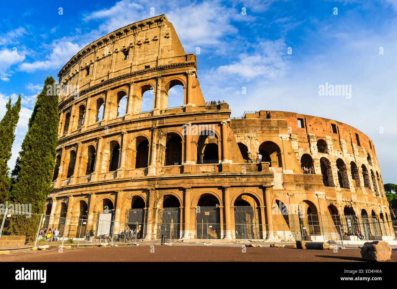 Colosseum, Rome, Italy. Coliseum known as Flavian Amphitheatre an elliptical amphitheatre largest in Roman Empire built in 80AD Stock Photo