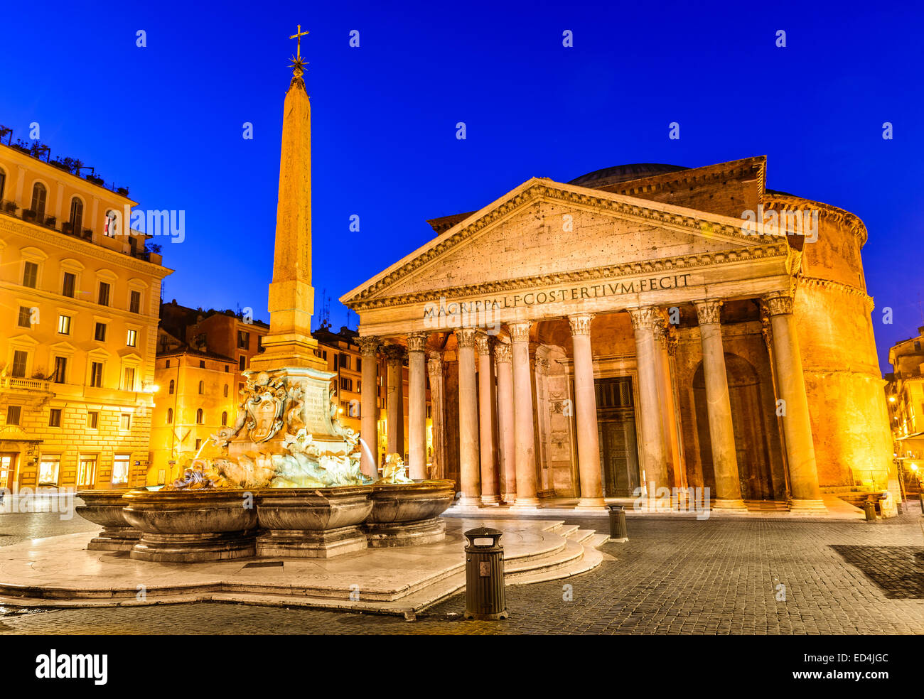 Night image of Pantheon, ancient architecture of Rome, Italy, dating from Roman Empire civilization Stock Photo