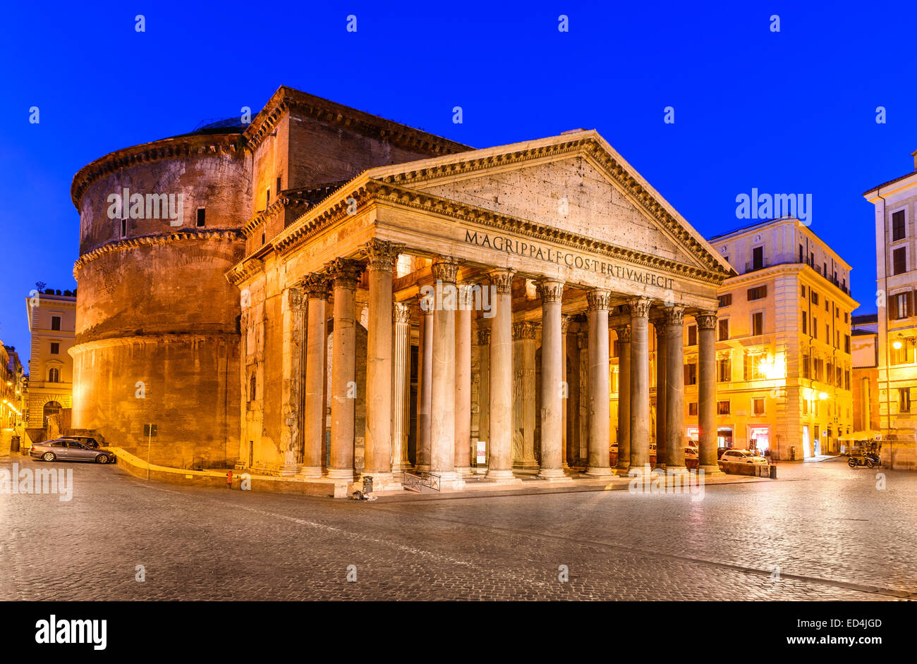 Night image of Pantheon, ancient architecture of Rome, Italy, dating from Roman Empire civilization Stock Photo