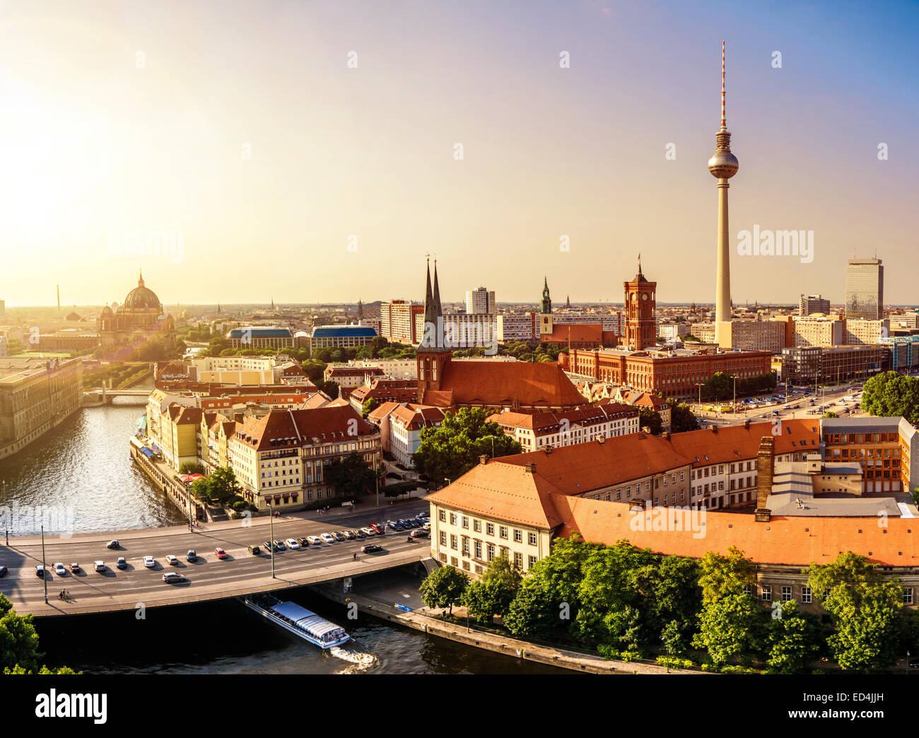 panoramic view on berlin with town hall and tv tower in sunset Stock Photo