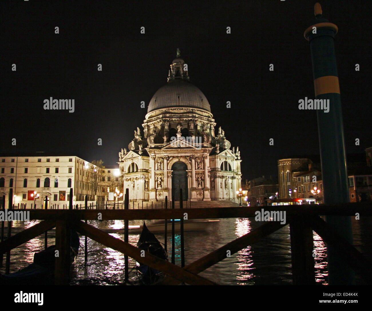 night time shot of the Basilica of Santa Maria della Salute in Venice, Italyentrance Stock Photo