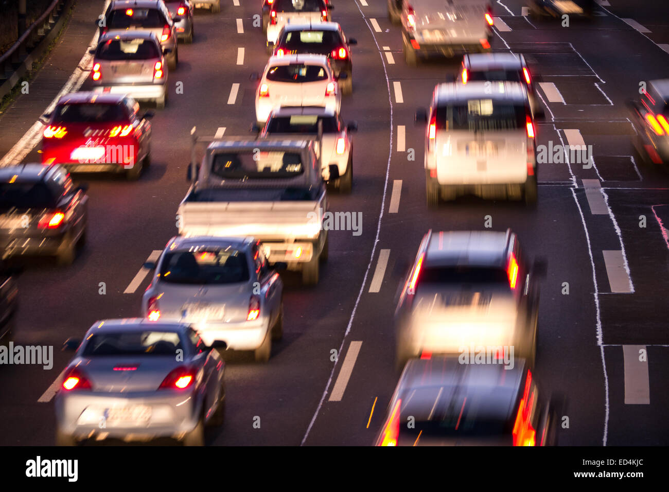 cars in traffic jam in evening Stock Photo