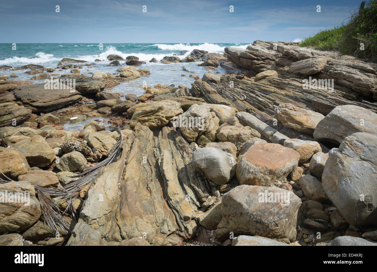 Rocky landscape at Rocky Point, Tangalle, Southern Province, Sri Lanka, Asia. Stock Photo