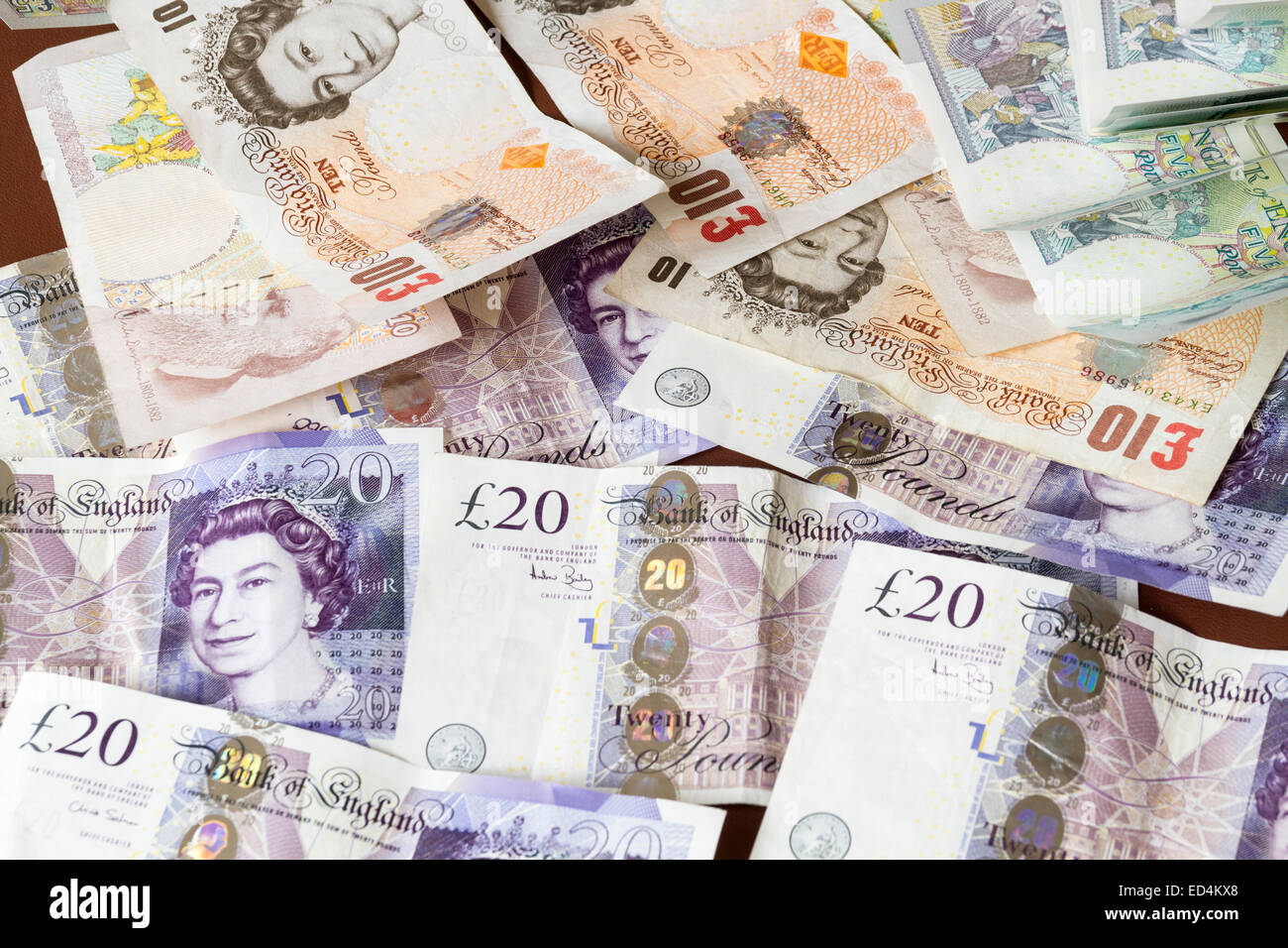 various denominations of UK paper money Stock Photo