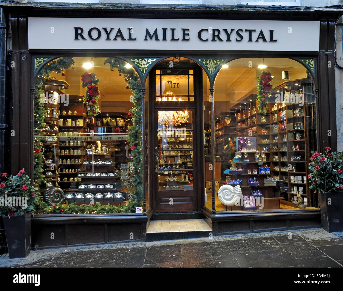 Royal Mile Crystal shop, 170 High St, Edinburgh Old Town, Scotland, UK at Christmas Stock Photo