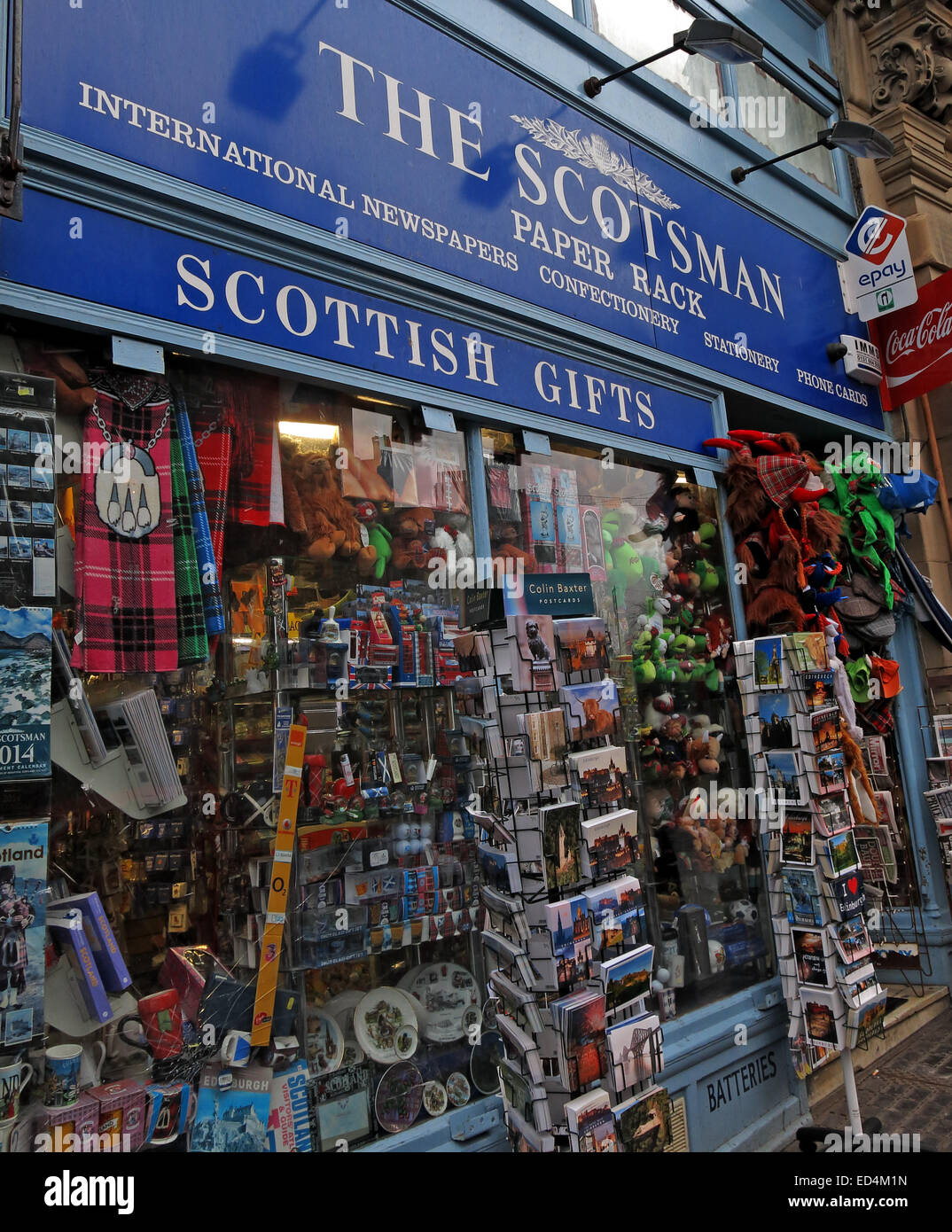 The Scotsman newsagent and Paper Rack, Cockburn St Edinburgh, Scotland, UK Stock Photo