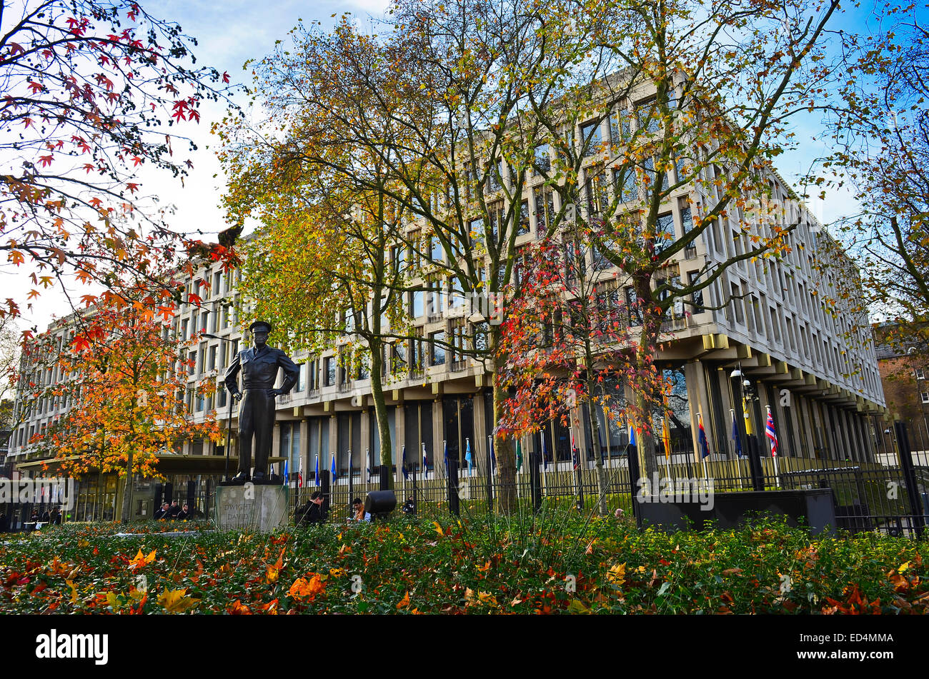 Exterior of the American Embassy in Grosvenor Square, London W1 with statue of General Dwight D