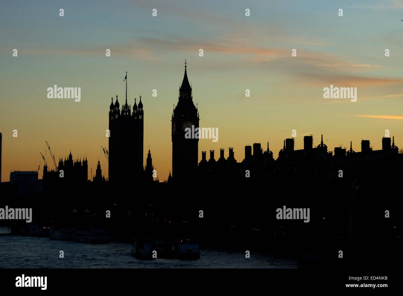 Houses of Parliament building at dusk   London sunset Stock Photo