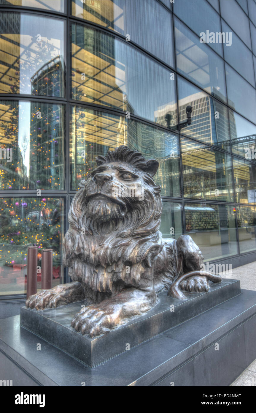 HSBC bank Lions Canary Wharf  London Stock Photo