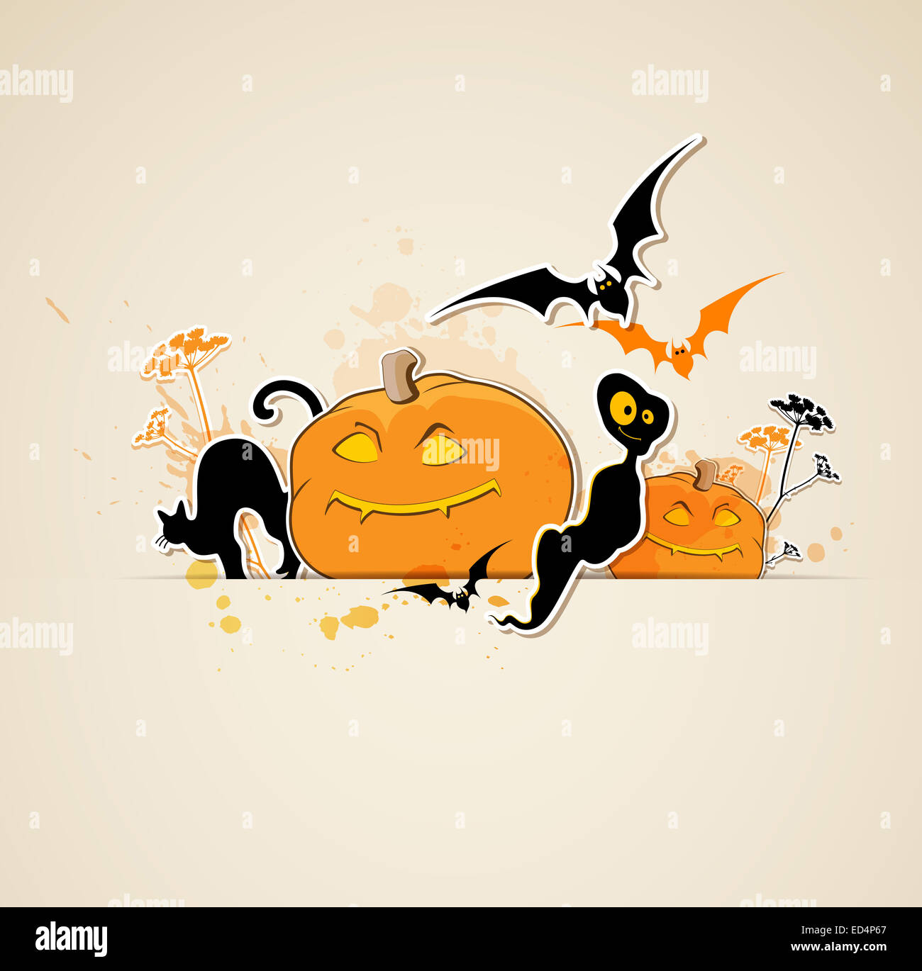 Halloween background with pumpkins and ghost Stock Photo