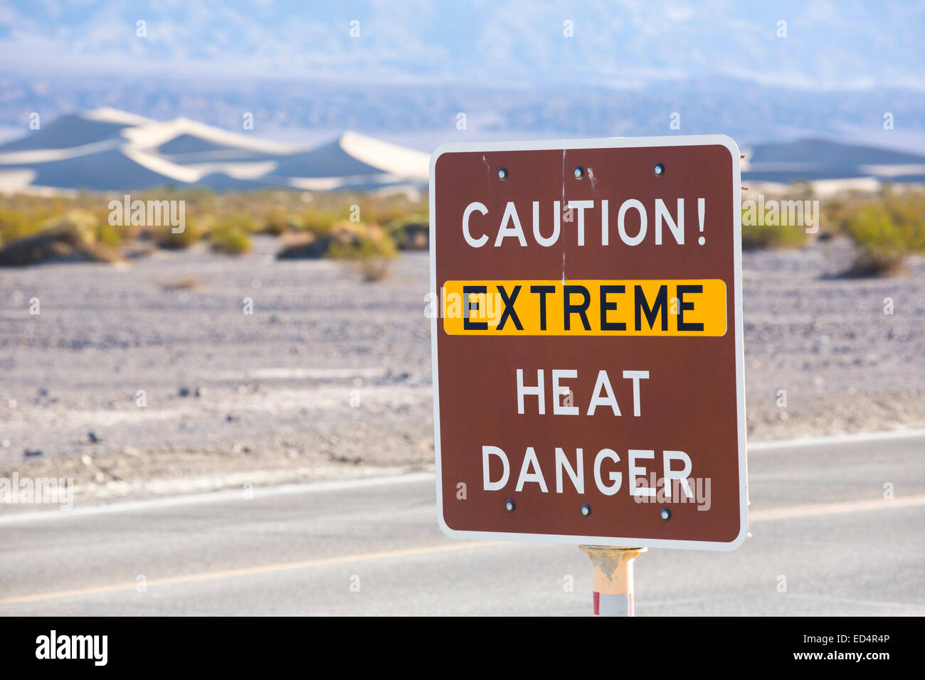 An extreme heat danger sign in Death Valley which is the ...