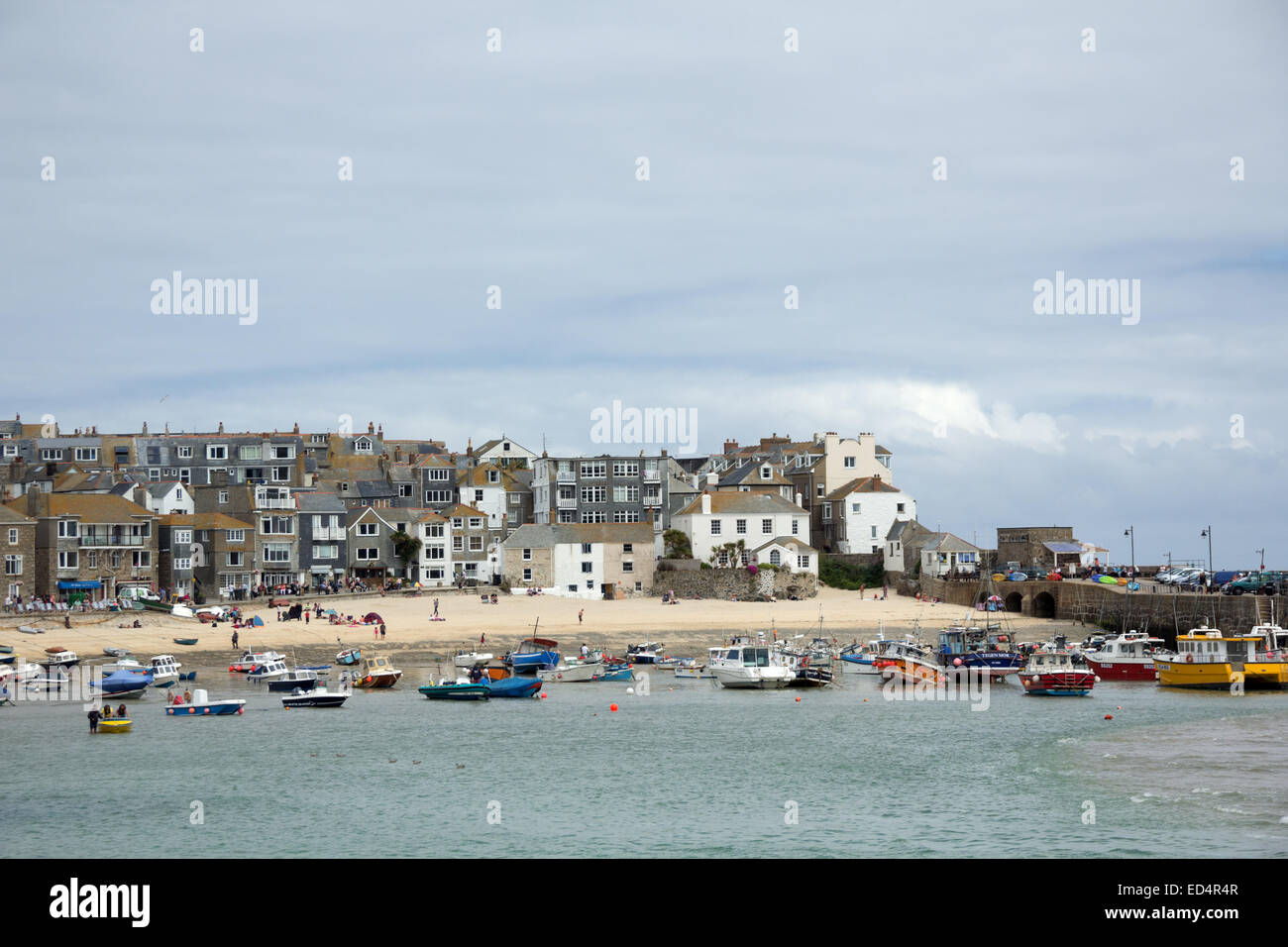 Harbour, boats and buildings in St. Ives, Cornwall, UK. Stock Photo