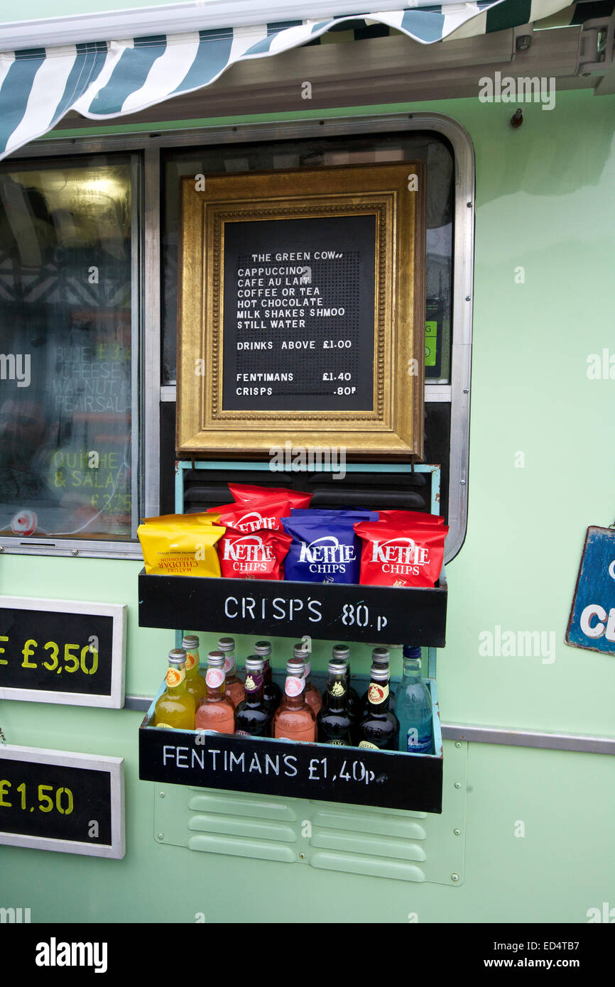 Crisps & Pop for sale outside a mobile catering stall Ludlow Shropshire West Midlands England UK Stock Photo