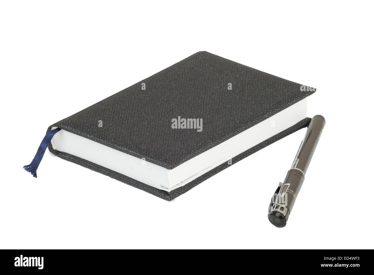 Black notepad and pen on white background Stock Photo Alamy
