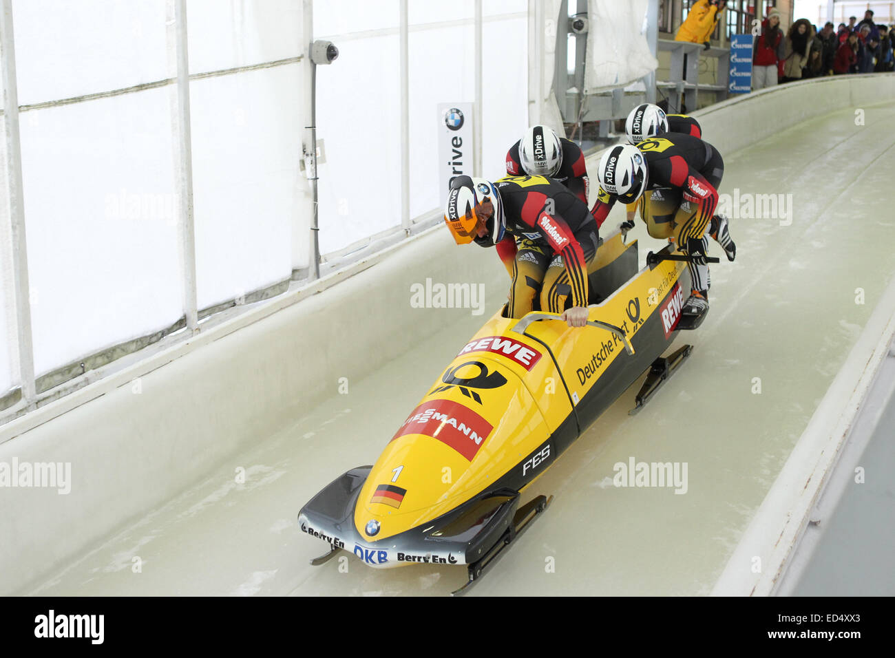 Lake Placid, NY, USA. 13th Dec, 2014. The Germany 1 bobsled driven by