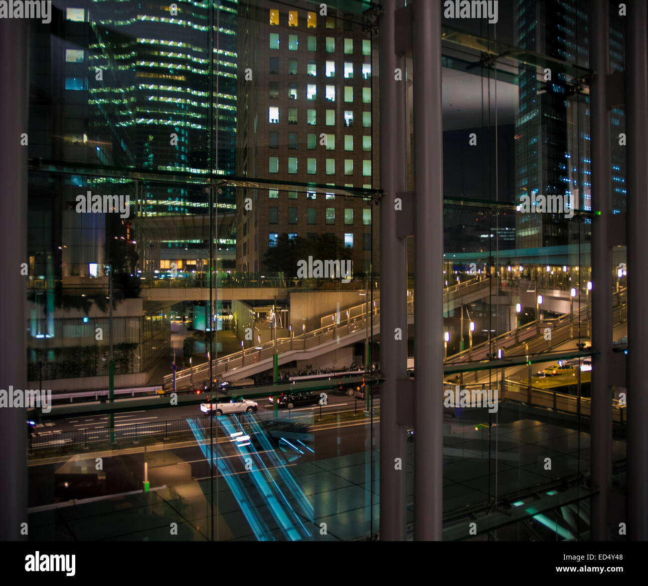 Night image in Shiodome district of Tokyo, Japan. Stock Photo
