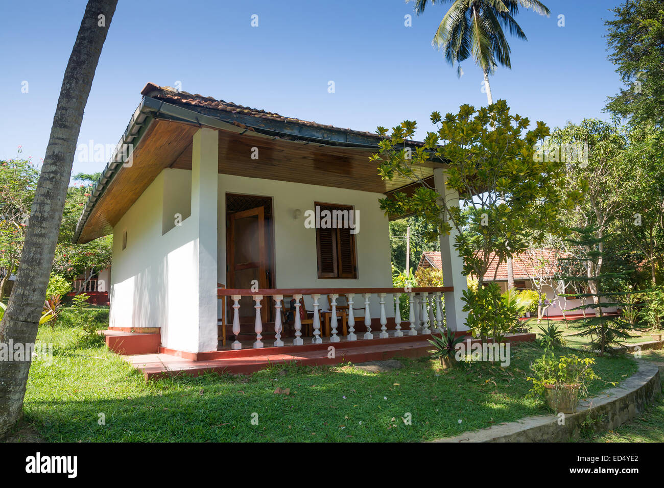 Small bungalow at Rocky Point Beach Bungalows in Tangalle, Southern Province, Sri Lanka. Stock Photo