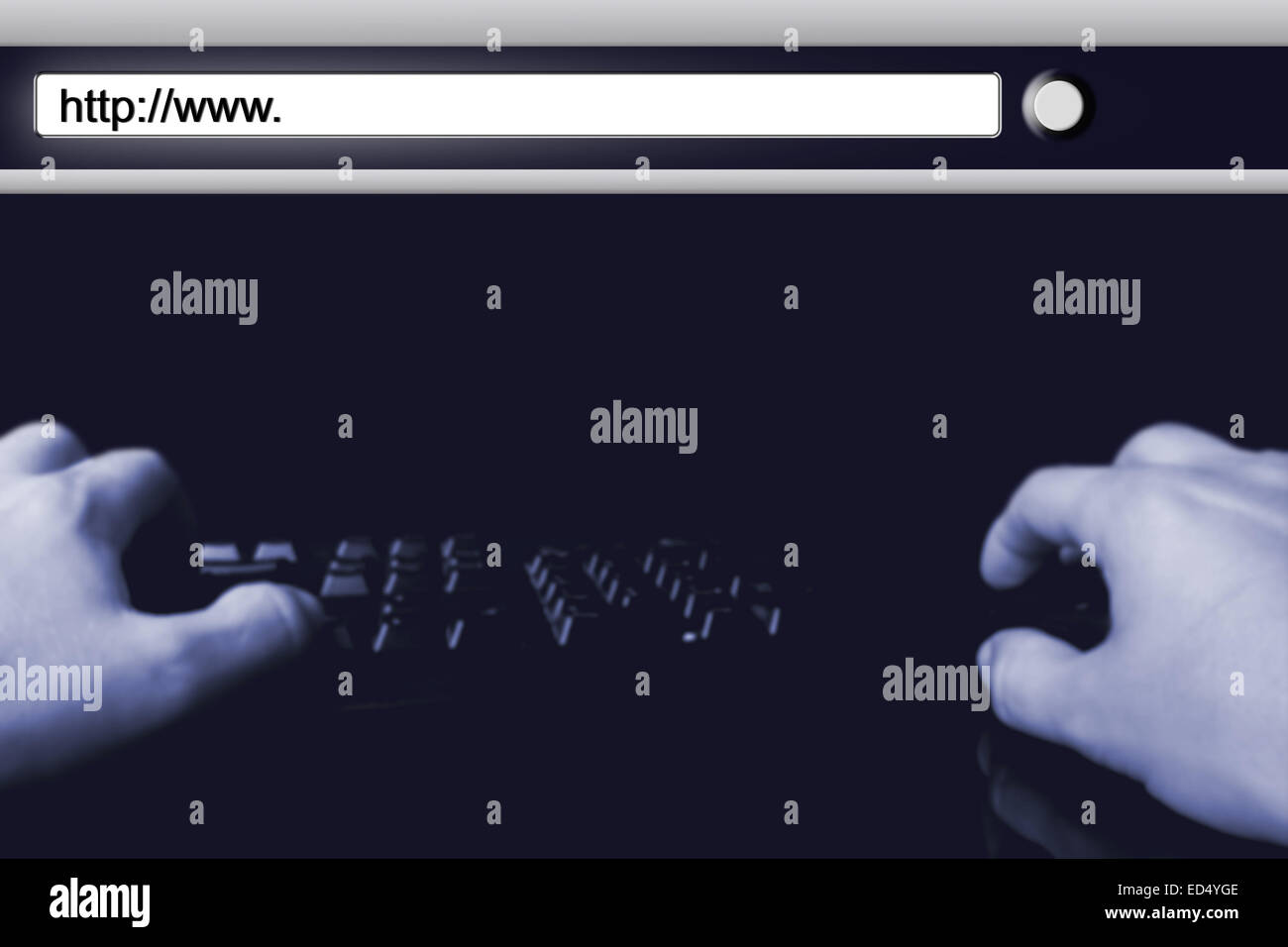 hands of hacker on keyboard, internet browser Stock Photo
