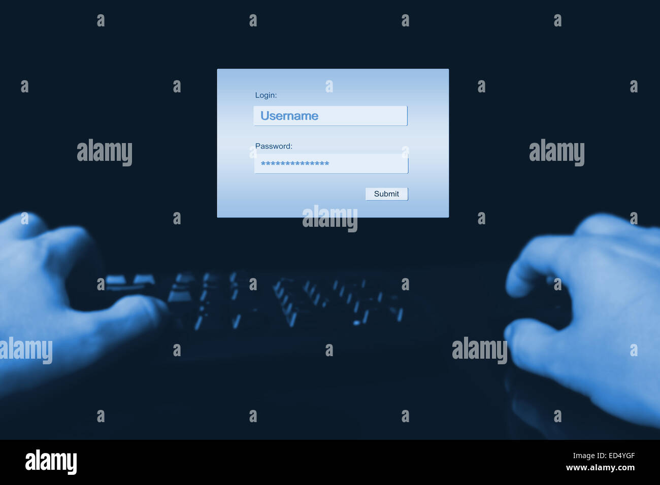 hand of hacker on keboard and login Stock Photo