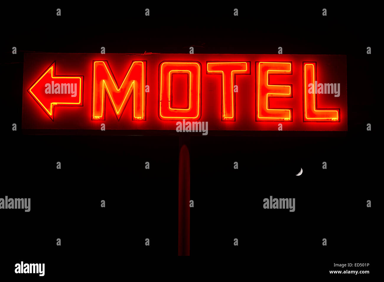Neon motel sign lit up at night, Walla Walla, Washington. Stock Photo