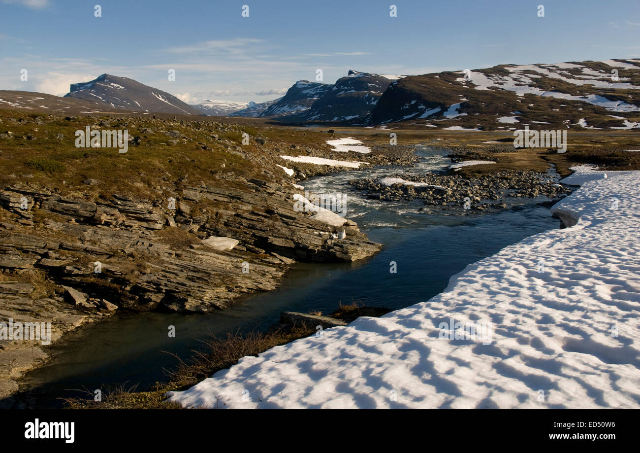 The Northern section of the Kungsleden walking trail, in Northern Sweden between Abisko and Nikkaluokta / Kebnekaise Stock Photo