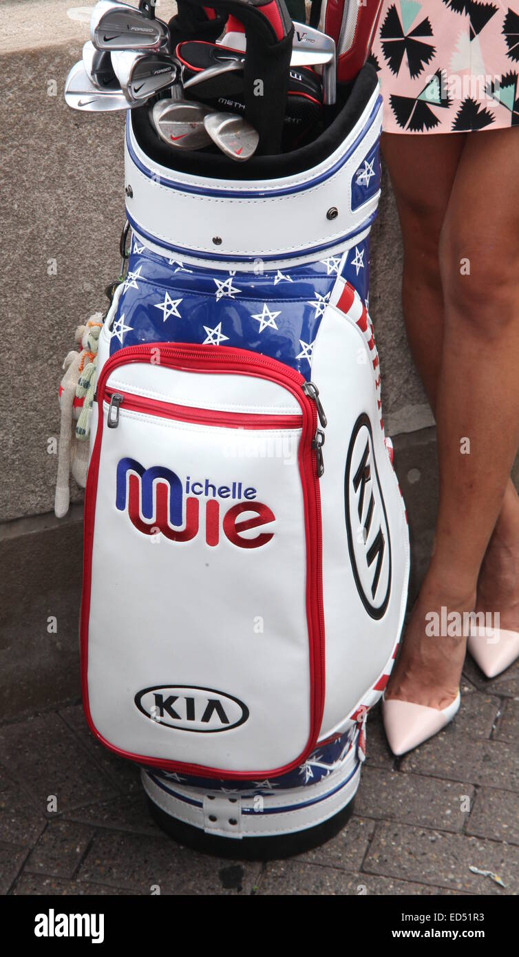 U.S. Women's Golf Champ, Michelle Wie, displays her trophy at the top of the Empire State Buliding  Featuring: Michelle Wie,2014 Women's Golf Champion Where: New York City, New York, United States When: 24 Jun 2014 Stock Photo