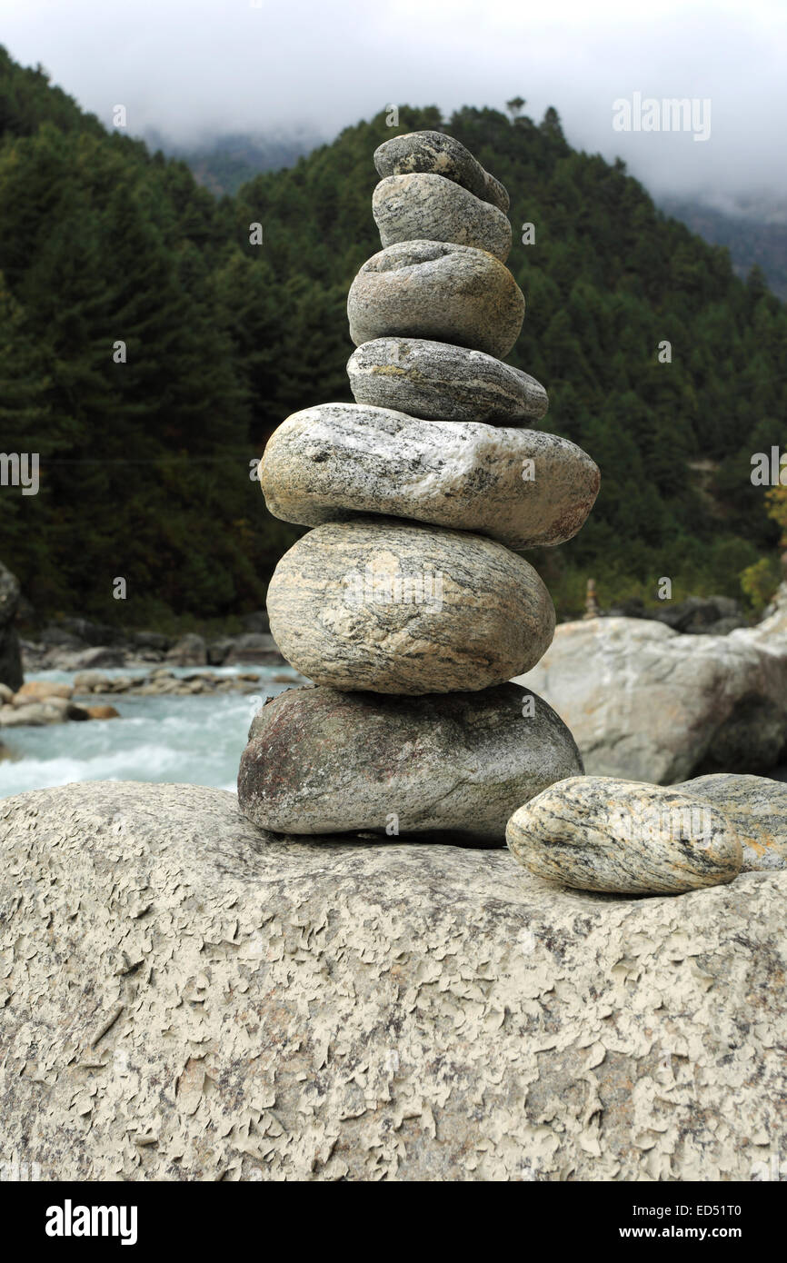 Buddhist Prayer Stones by the side of the Dudh Koshi river, Phakding