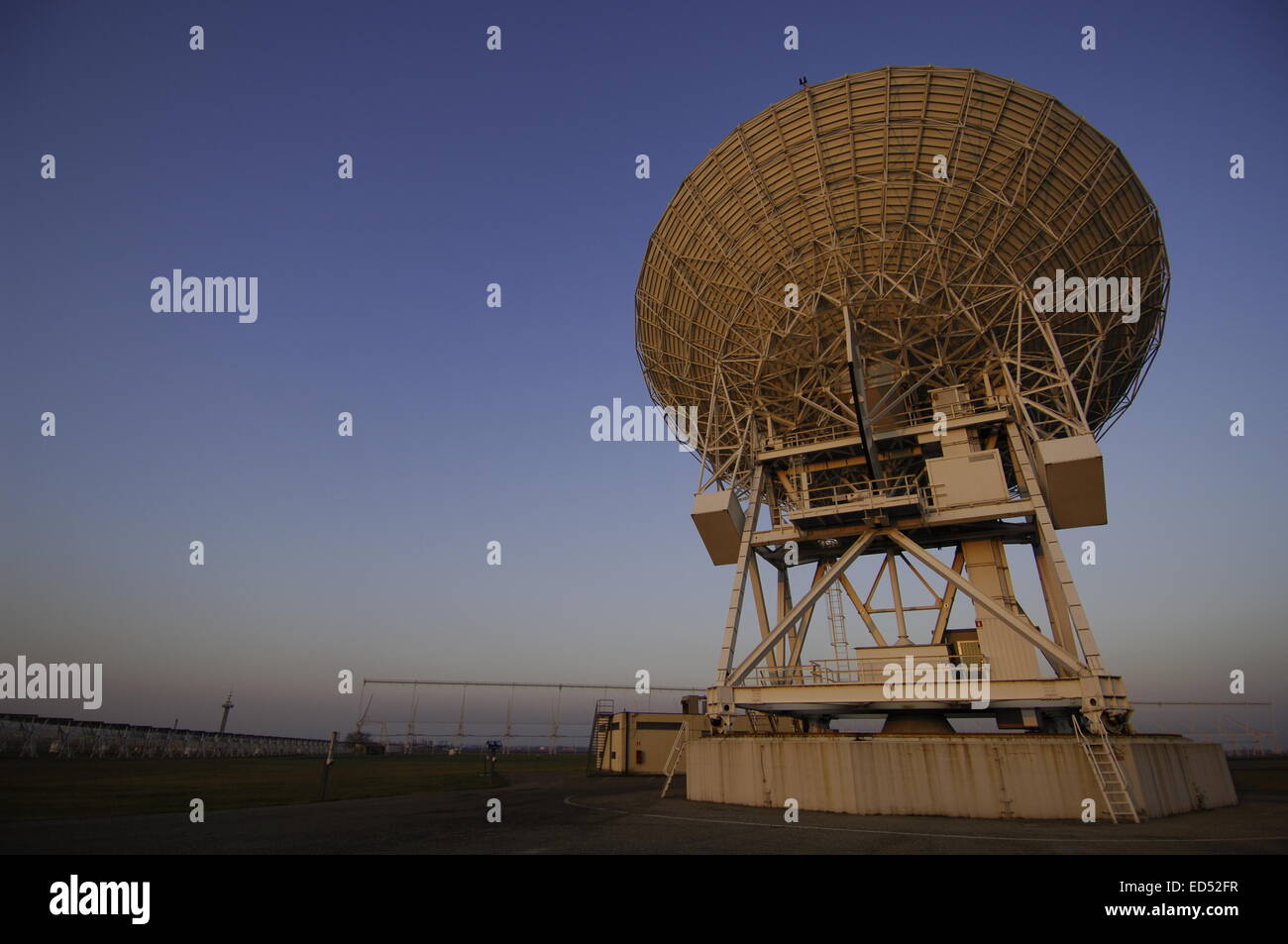 Radiotelescope: Radioastronomy station in Medicina, Italy a part of European Very Long Baseline Interferometry Network SETI extraterrestrial UFO Stock Photo