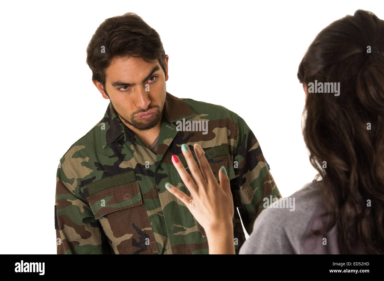 wife of military soldier waving goodbye Stock Photo