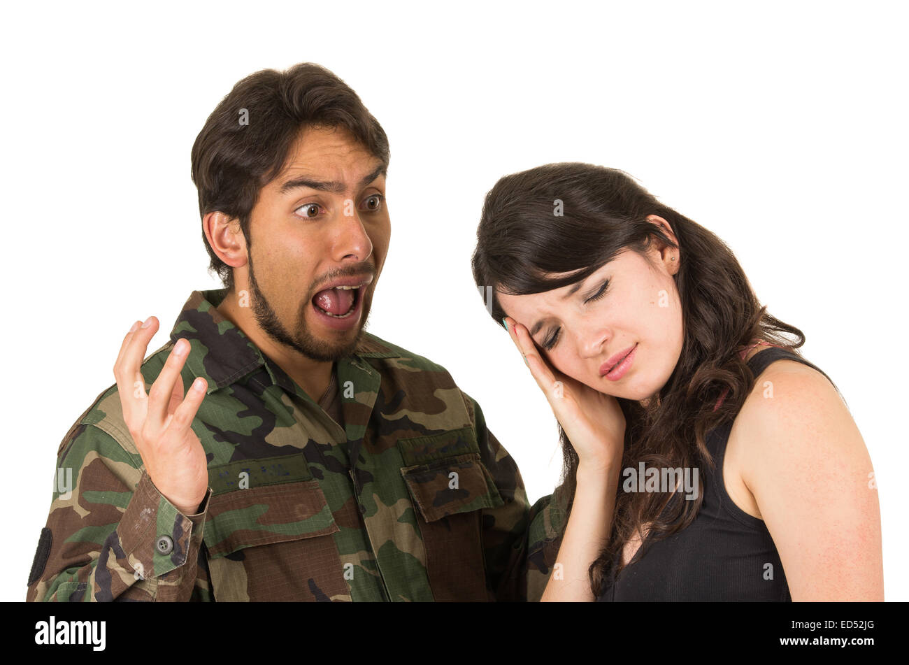 distraught military soldier veteran ptsd fighting with wife Stock Photo ...