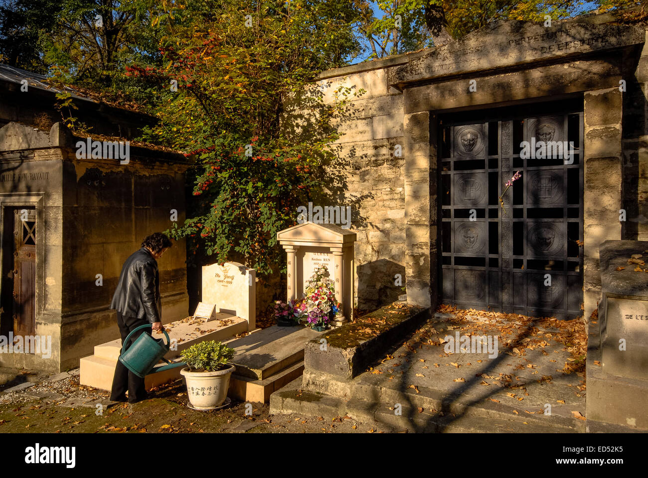 graves at pere lachaise cemetery in paris, france Stock Photo