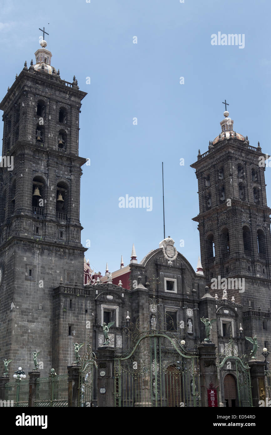 Cathedral of Puebla, a 16th century, Roman Catholic Church, in Puebla, Mexico Stock Photo