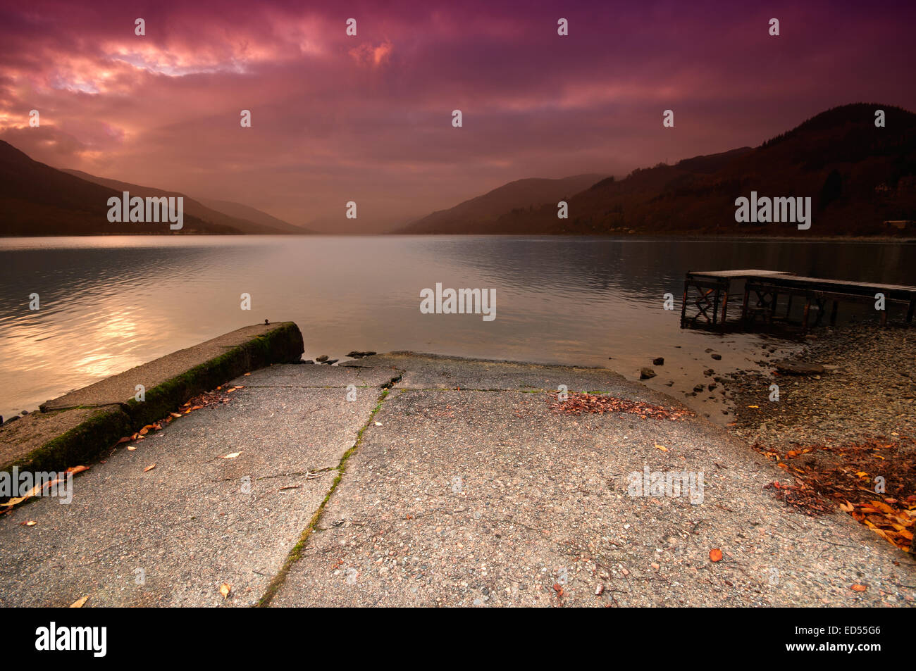Looking down Loch Earn from St. Fillans in the Loch Lomond and Trossachs National Park, Scotland Stock Photo