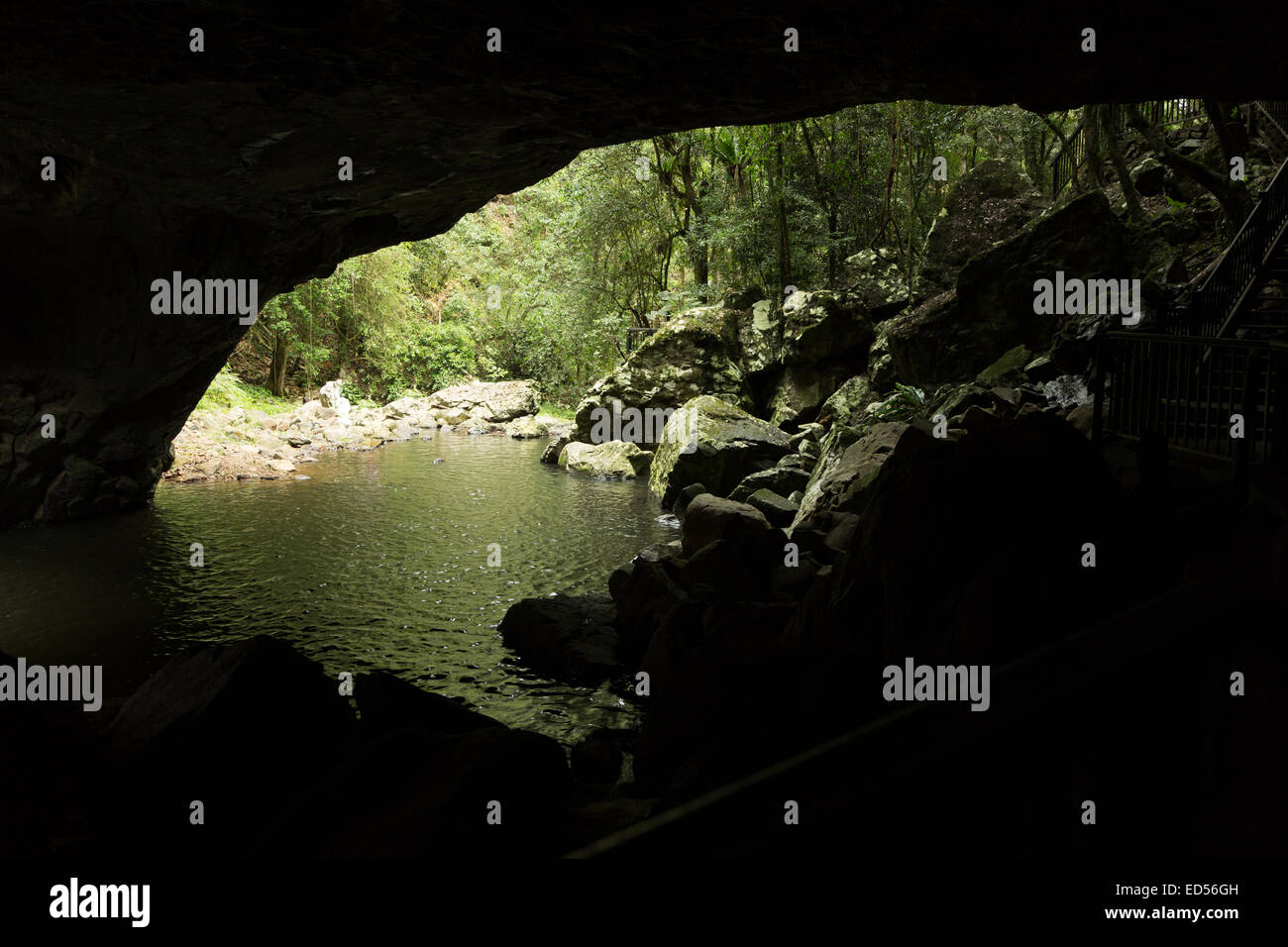 A photograph of the Natural Bridge in Springbrook National Park in the Gold Coast Hinterland, Queensland, Australia. Stock Photo