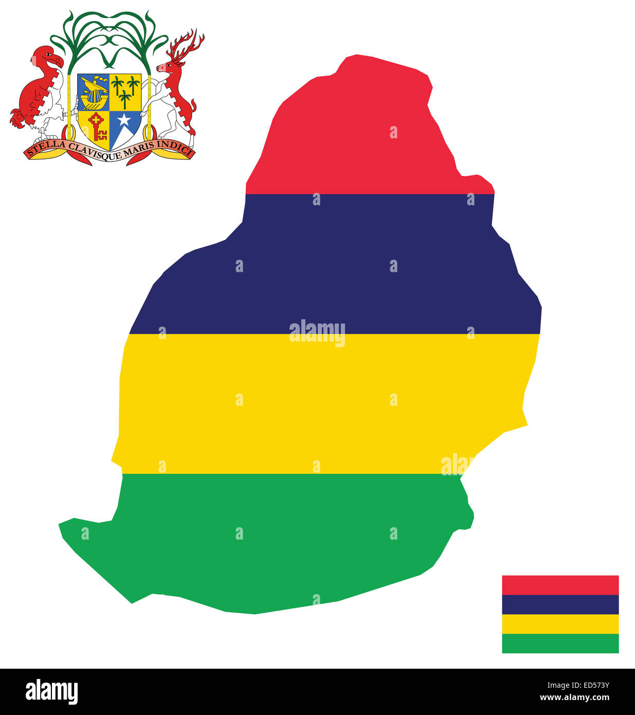 Flag and national coat of arms of the Republic of Mauritius overlaid on