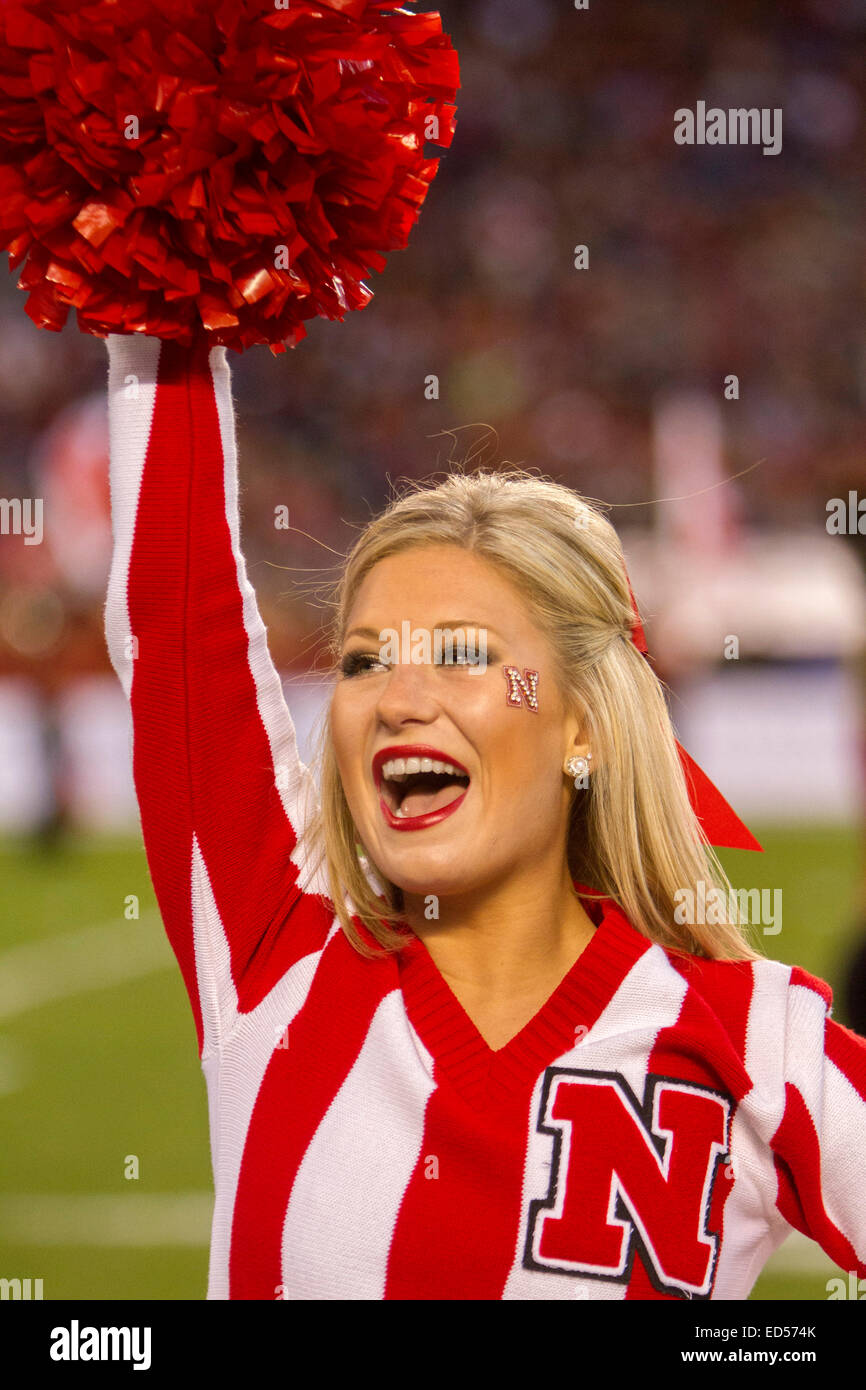 San Diego CA. 27th Dec, 2014. Nebraska cheerleader in action during the NCAA Football game between the USC Trojans and the Nebraska Cornhuskers at Qualcomm Stadium in San Diego CA. © csm/Alamy Live News Stock Photo
