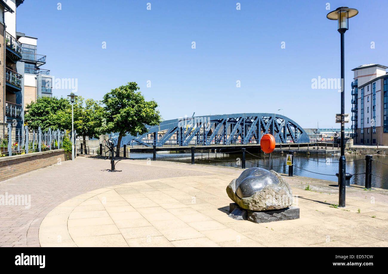 Sculpture at south end of Queen's Dock in Leith harbour Edinburgh