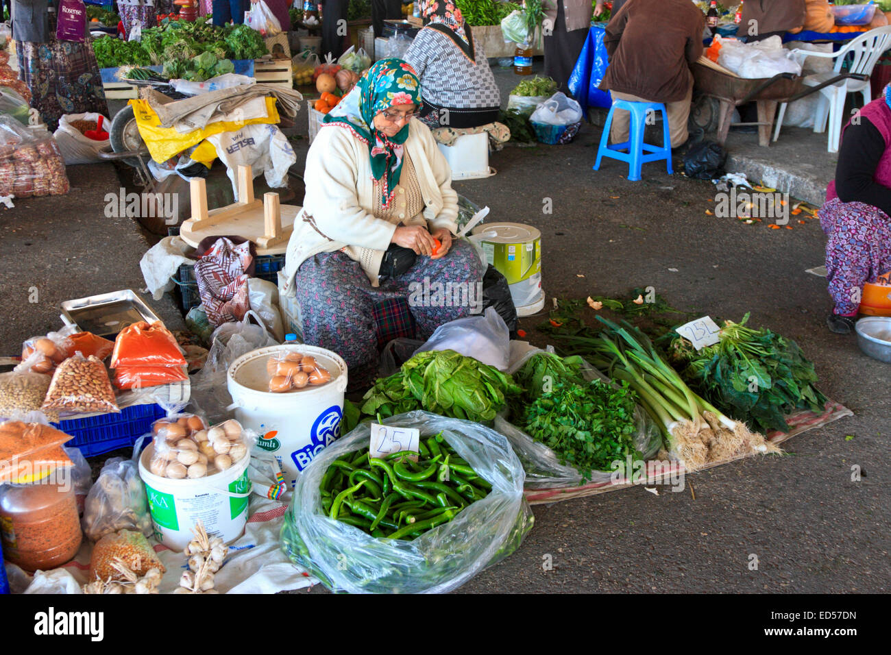 Vegetable Stall in the Fruit market, Manavgat, Turkey Stock Photo