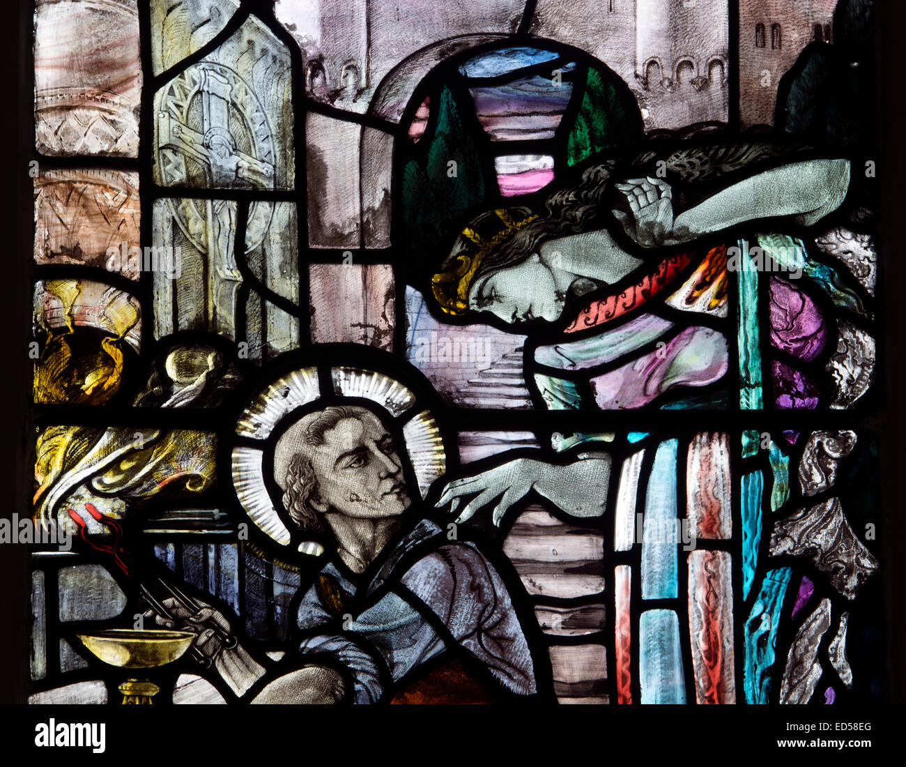 Saint Dunstan stained glass, Leicester Cathedral, Leicestershire, England, UK Stock Photo Alamy