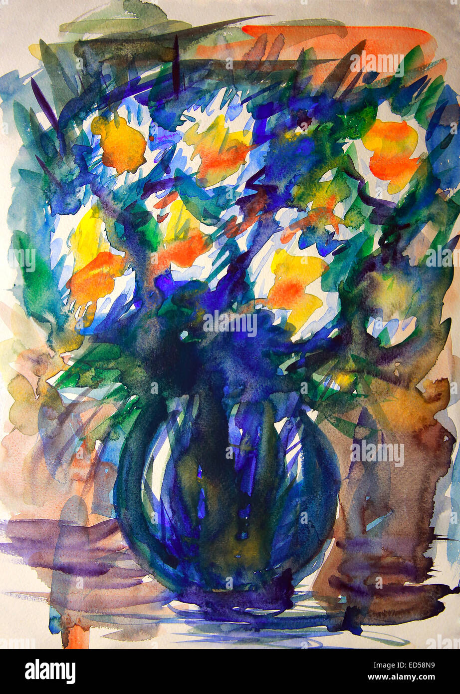 Watercolor painting of the abstract flowers Stock Photo - Alamy