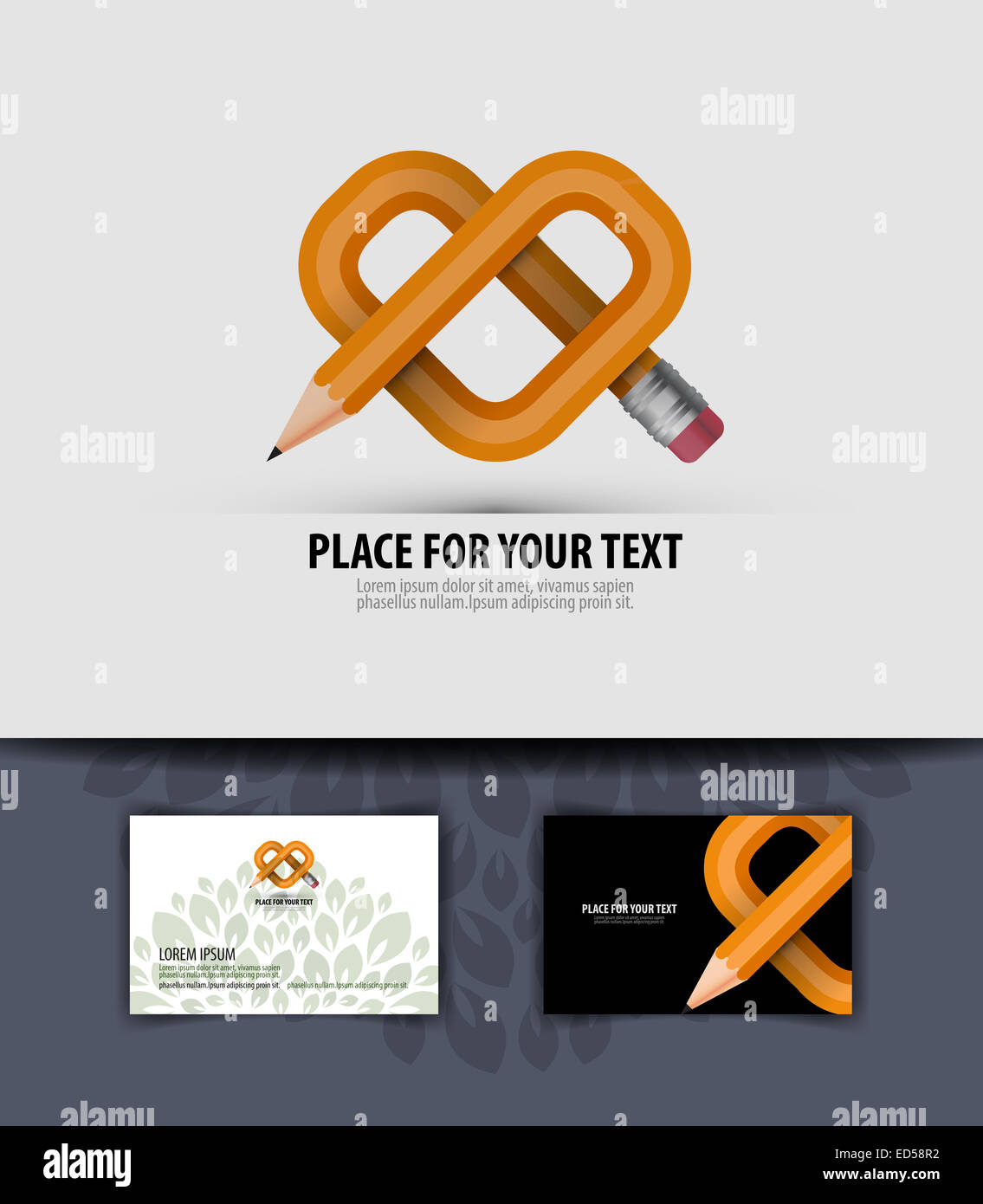 Pencil and heart. Business card. Logo, icon, symbol, template, emblem Stock Photo