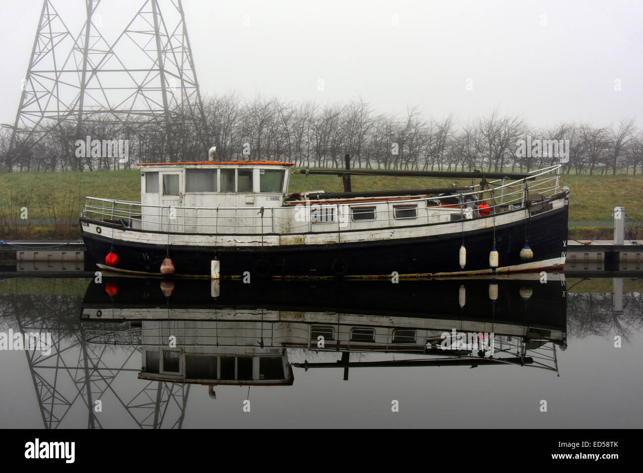 Cruiser on the Forth and Clyde canal. The Helix, Falkirk, Scotland, United Kingdom, Europe. Stock Photo