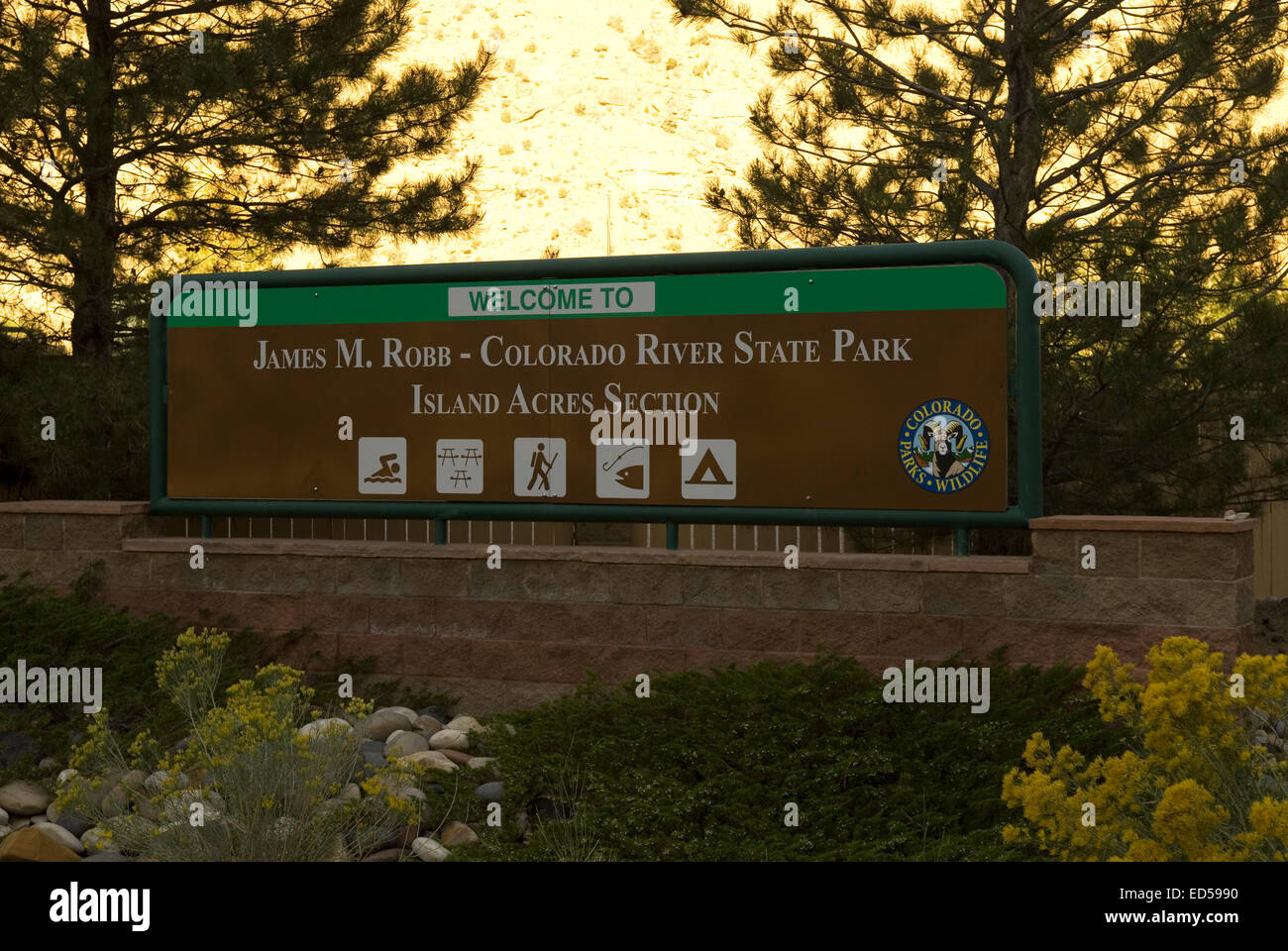 Colorado River State Park Welcome Sign Fruita CO. USA Stock Photo