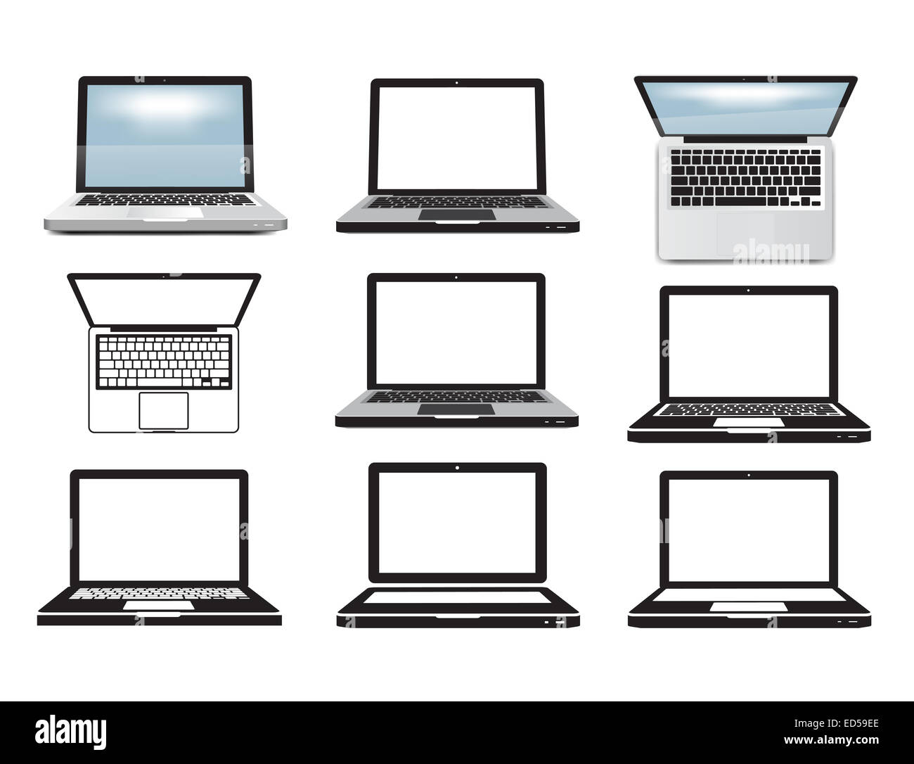 Laptop computer. Set of icons, symbols Stock Photo