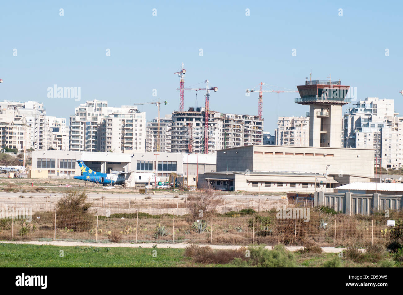 Sde Dov Airport also known as Dov Hoz Airport (IATA: SDV, ICAO: LLSD) is an airport located in Tel Aviv, Israel which mainly han Stock Photo