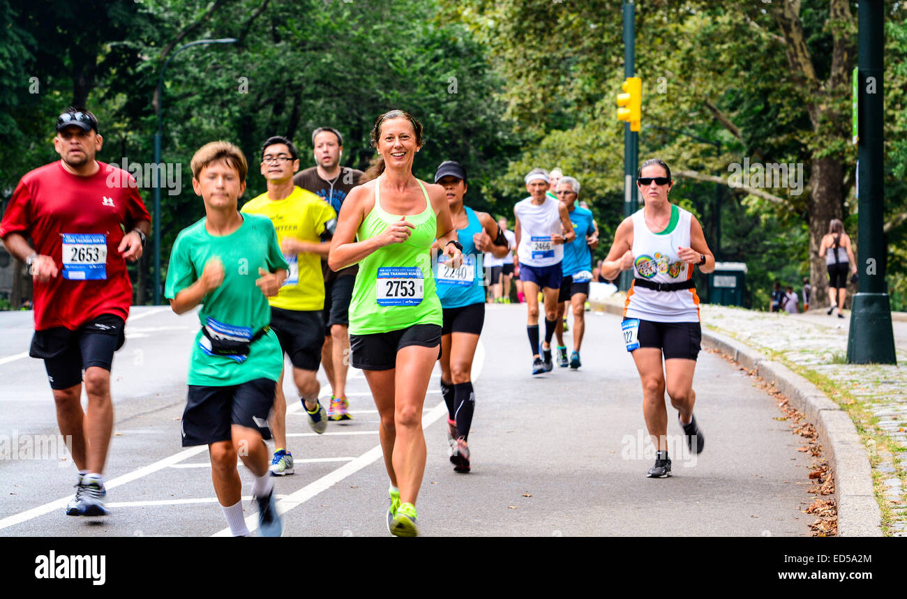 Half Marathon training practice run, Central Park, Manhattan, New York City, USA Stock Photo